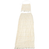 Spring Halter Neck Low Back Vest Pleated Chiffon Sexy Long Skirt Two Piece Set