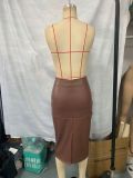 women's fashion spring autumn summer slit high waist straight Long Leather skirt