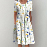 Spring and Summer Plus-Size Elegant Round Neck Print Casual Dress