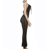 Spring Sexy Halter Neck Low Back Slim Flared Jumpsuit
