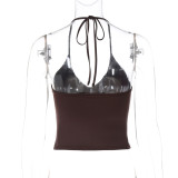 Spring Sexy V-Neck Halter Neck Lace-Up Slim Fit Vest