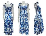 Spring and Summer Women's Strap Elastic Waist Strap Print Long Dress