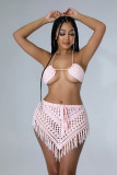 Summer Crocheted Hollow Bra Tassel Short Skirt Sexy Two-Piece Set