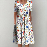 Spring and Summer Plus-Size Elegant Round Neck Print Casual Dress