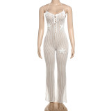 Spring Sexy Halter Neck Low Back Slim Flared Jumpsuit