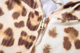 Spring and Summer Sexy Crop Slim Hooded Leopard Print Top and High Waist Shorts Two Piece Set