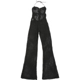 Spring Sexy Halter Neck Low Back Slim Flared Jumpsuit