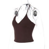 Spring Sexy V-Neck Halter Neck Lace-Up Slim Fit Vest