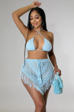 Summer Crocheted Hollow Bra Tassel Short Skirt Sexy Two-Piece Set