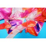 Summer Sexy Printed V Neck Top Side Slit Long Skirt Two Piece Set