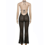 Spring Sexy Halter Neck Low Back Slim Flared Jumpsuit