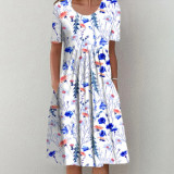 Spring and Summer Plus-Size Elegant Round Neck Print Casual Dress