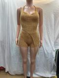 Spring Sexy Backless Knitting Three-Piece Shorts Set