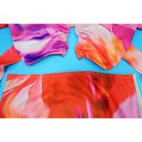 Summer Sexy Printed V Neck Top Side Slit Long Skirt Two Piece Set