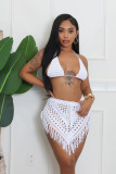 Summer Crocheted Hollow Bra Tassel Short Skirt Sexy Two-Piece Set