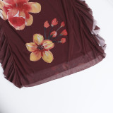 Summer Sexy Flower Mesh Strap Backless Slit Long Dress