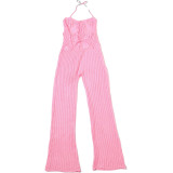 Spring Sexy Halter Neck Low Back Slim Flared Jumpsuit