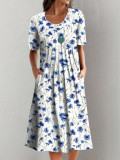 Spring and Summer Plus-Size Elegant Round Neck Print Casual Dress