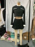 Autumn fashion contrast woolen Coat skirt Two Piece Set