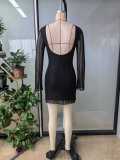 Women's mesh Low Back Bell Bottom sleeve short dress