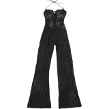 Spring Sexy Halter Neck Low Back Slim Flared Jumpsuit