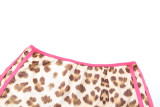 Spring and Summer Sexy Crop Slim Hooded Leopard Print Top and High Waist Shorts Two Piece Set