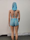 Spring Sexy Backless Knitting Three-Piece Shorts Set