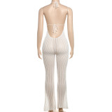 Spring Sexy Halter Neck Low Back Slim Flared Jumpsuit