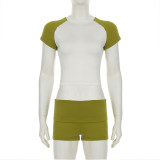Women Crop short-sleeved T-shirt and shorts sports Casual two-piece suit