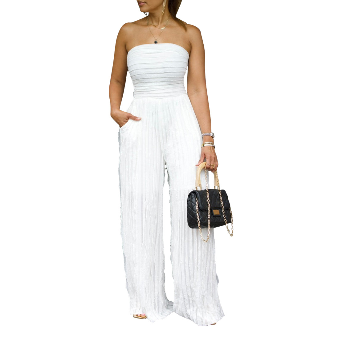 Strapless Sleeveless Wide-Leg Jumpsuit for Holiday Casual