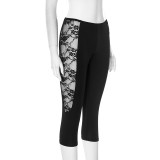 Women spring and summer mesh lace See-Through Solid cropped pants