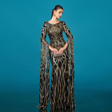 Women long sleeve Round Neck sequin Formal Party Bodycon fishtail evening dress