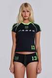 Women Sports Retro Letter Print Short Sleeve Top and Shorts Two-piece Set
