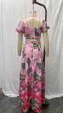 Women Casual Leaf Ombre Print Top and Skirt Two-Piece Set