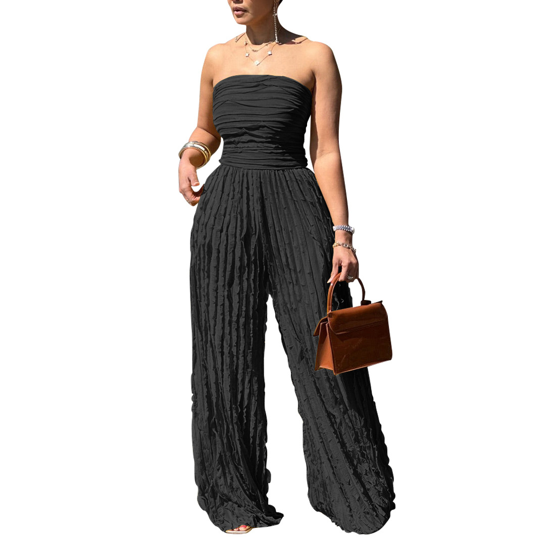 Strapless Sleeveless Wide-Leg Jumpsuit for Holiday Casual