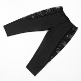 Women spring and summer mesh lace See-Through Solid cropped pants