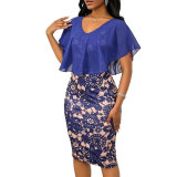 Plus Size Women spring printed sexy slit V-neck dress