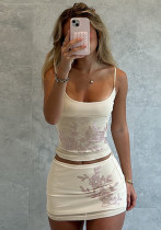 Women casual beaded suspender top and skirt two-piece set Women casual beaded suspender top and skirt two-piece set