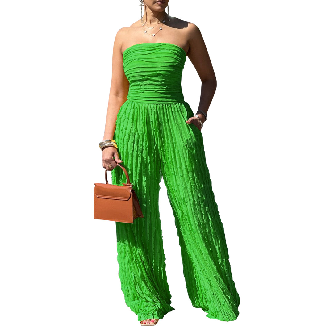Strapless Sleeveless Wide-Leg Jumpsuit for Holiday Casual