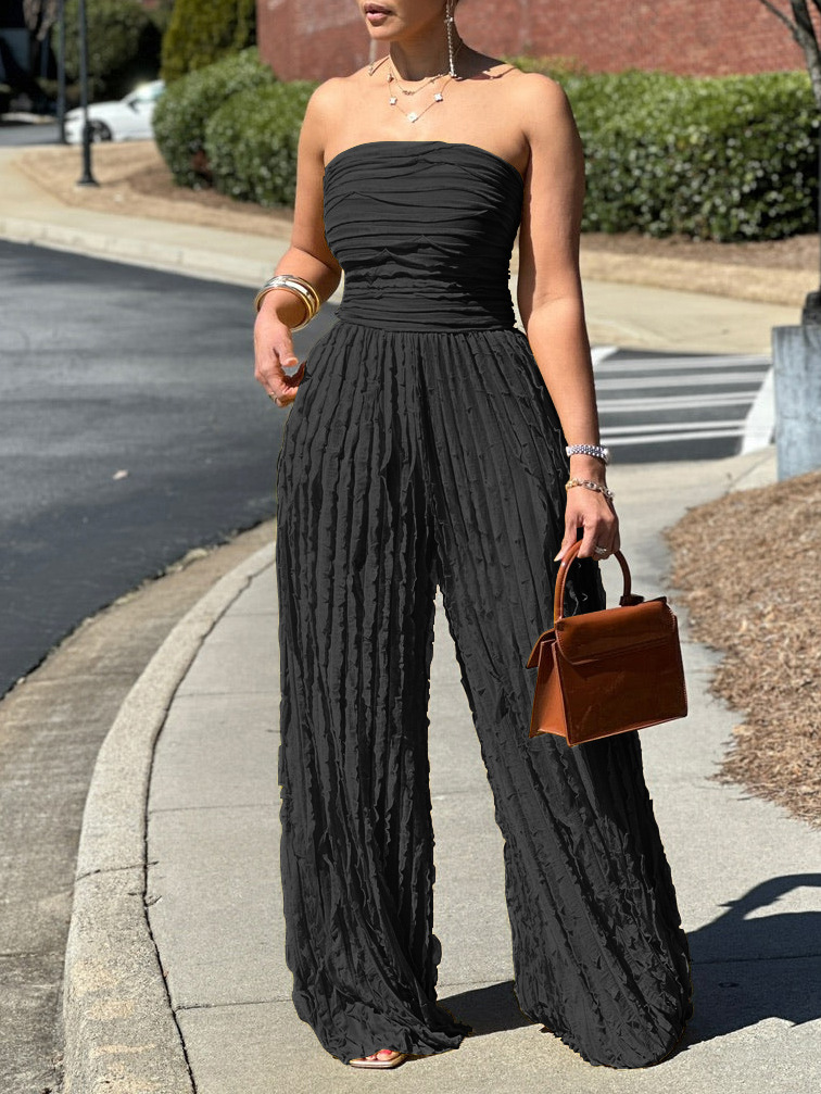 Strapless Sleeveless Wide-Leg Jumpsuit for Holiday Casual