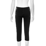 Women spring and summer mesh lace See-Through Solid cropped pants