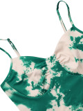 Women Summer Printed Tassel Lace Suspender Bodysuit and Pants Two-piece Set