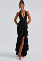 Women autumn sexy Halter Neck V Neck ruffle dress Women autumn sexy Halter Neck V Neck ruffle dress