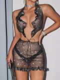 Women Sexy Halter Neck Sparkling Stretchy Bodycon Dress
