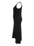 Plus Size Women Elegant V-neck Ruffle Irregular Maxi Dress
