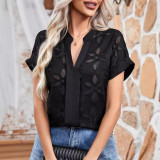 Women summer lace v-neck shirt