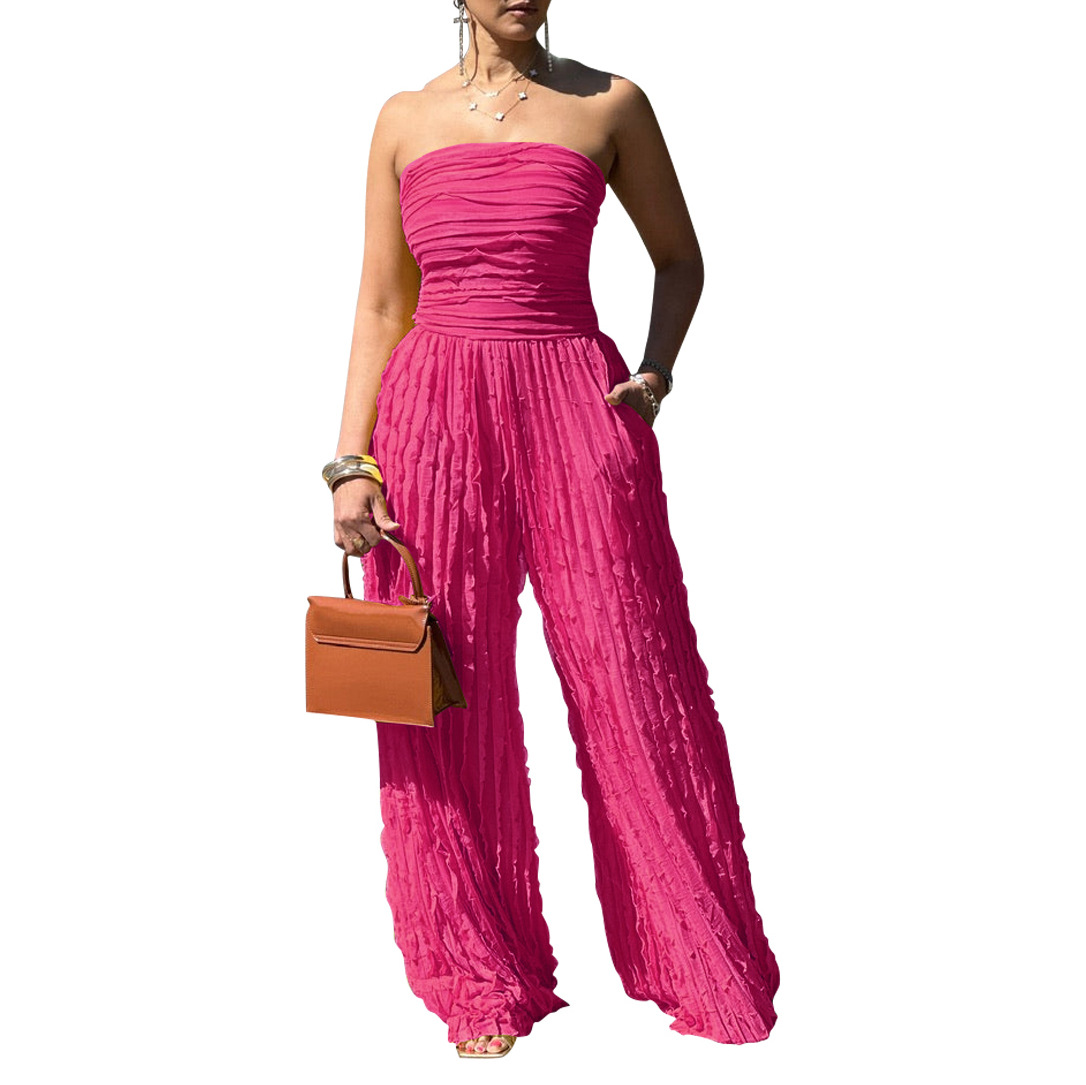Strapless Sleeveless Wide-Leg Jumpsuit for Holiday Casual