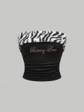 Women sexy Letter Beaded leopard print Crop Top Strapless Tank Top
