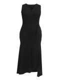 Plus Size Women Elegant V-neck Ruffle Irregular Maxi Dress