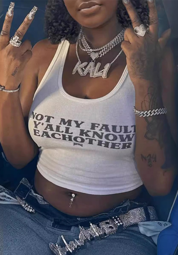 Women Summer Sexy Letter Print U-neck Top